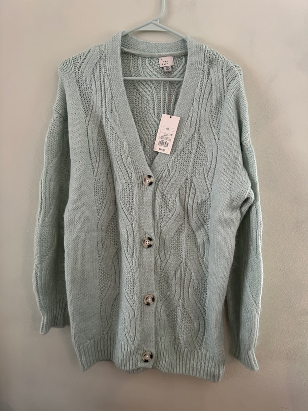 a new day Light Mint Cable Knit Button Cardigan
